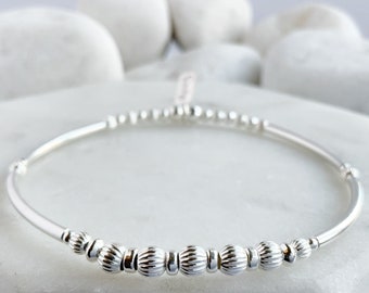 Elegant 50th Birthday Sterling Silver Beaded Stretch Bracelet for Women - Minimalist Bangle Gift