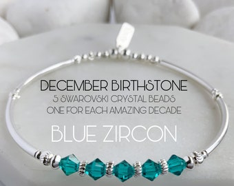 Sterling Silver Blue Zircon Swarovski Crystal Bracelet - 50th Birthday Gift