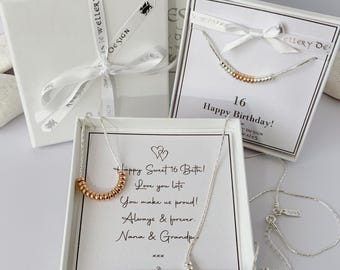 Sweet 16 Sterling Silver Bead Necklace: Daughter, Granddaughter Gift