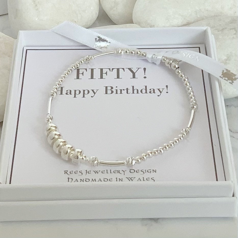 Women Sterling Silver Bracelet 50th 