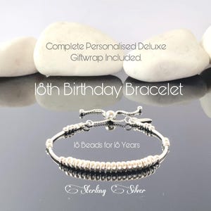 Cadeau 18e anniversaire pour fille Bracelet de perles en argent sterling, idée cadeau petite-fille pour fille soeur, bijoux d&#39;étape personnalisés personnalisés