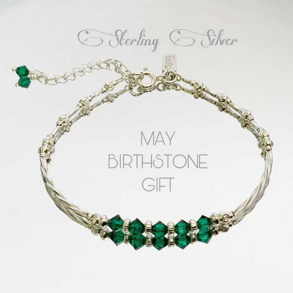 May Birthstone Jewelry, Emerald Bracelet, Real Silver Bracelet, Swarovski Crystals, Granddaughter Gift, Custom, Stepmom Gift, For Mum