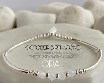 Sterling Silver Opal 40th Birthday Bracelet: Elegant Crystal Beaded Design