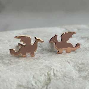 Rose Gold Welsh Dragon Stud Earrings: Sterling Silver Game of Thrones Gift