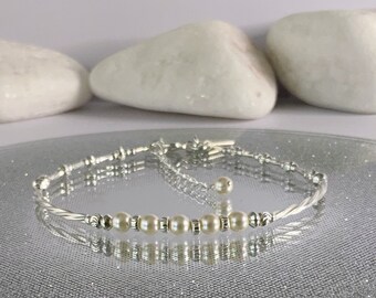 Pearl Bracelet: Sterling Silver, Swarovski Crystal, June Birthstone