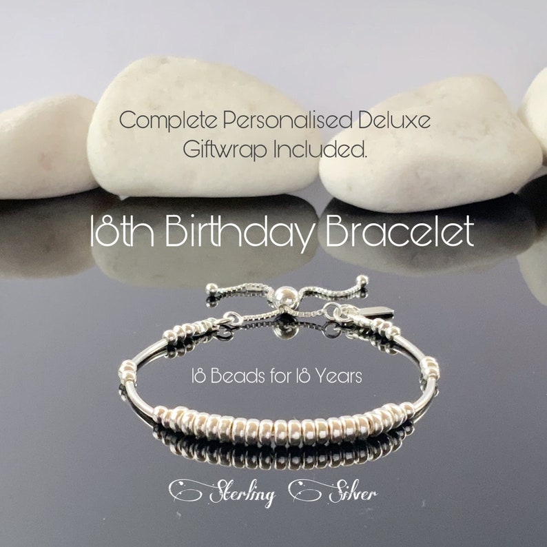 18th Birthday Gifts For Girls Sterling Silver Beaded Bracelet Granddaughter Gift Idea For Daughter Sister Custom Special Milestone Jewelry image 1