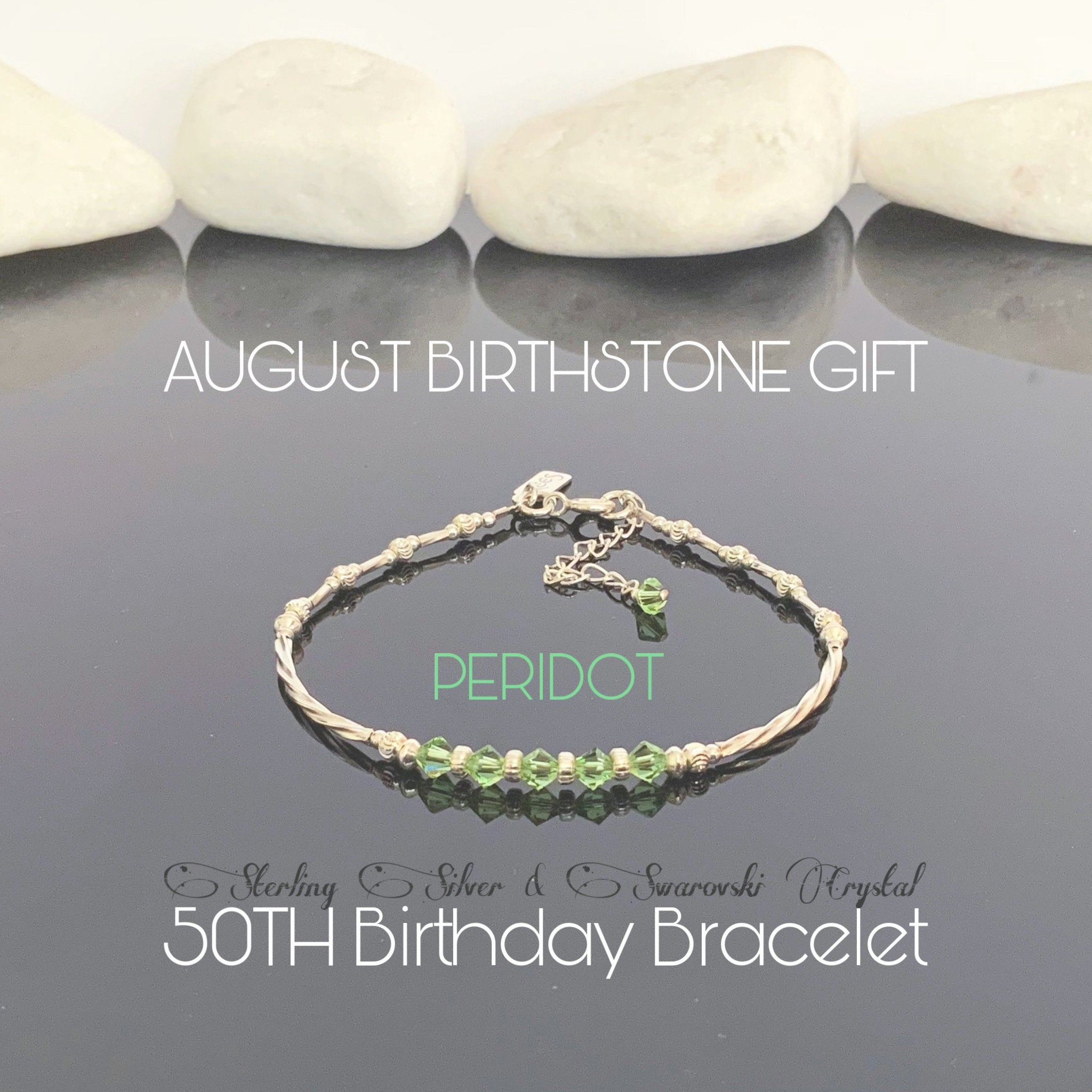 50th Birthday Gift For Women, Peridot Bracelet, Sterling Silver & Swarovski, August Birthstone Jewelry, From Best Friend Sister Idea, Custom