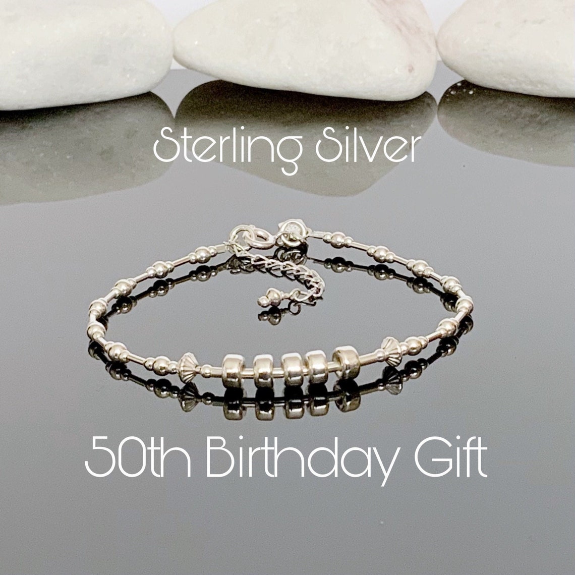 50th Birthday Gift For Women Sterling Silver Bracelet 50th  Etsy