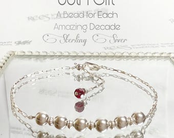 Sterling Silver 60th Birthday Bracelet, Birthstone Charm Silver Bracelet, Adjustable Personalized Charm Bracelet