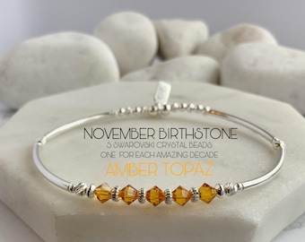 50th Birthday Gift For Women, 30 40 60 70th Also, November Birthstone Jewellery, Sterling Silver Topaz Quality Crystal Bracelet, Best Friend
