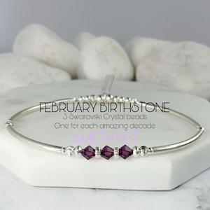30th Birthday Gift For Her, February Birthstone Jewelry, Sterling Silver Amethyst Swarovski Crystal Beaded Bracelet, From Best Friend