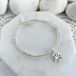 Womens Lucky Four Leaf Clover Bracelet, Sterling silver Beaded Stretch Style, Gift For Her, Minimalist Bangle Style, Good Luck Jewelry