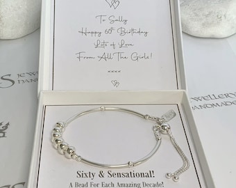 60th Birthday Gifts For Women, Sterling Silver 6 Bead Bracelet, Minimalist Milestone Jewelry, Grandma Gift, Best Friend Idea