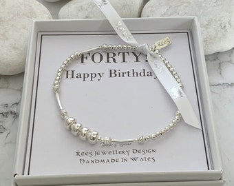 40th Birthday Gifts For Women, Sterling Silver Bracelet, 40th Gift Best Friend, Sister Mum Milestone Jewelry, Minimalist Branded Custom Idea