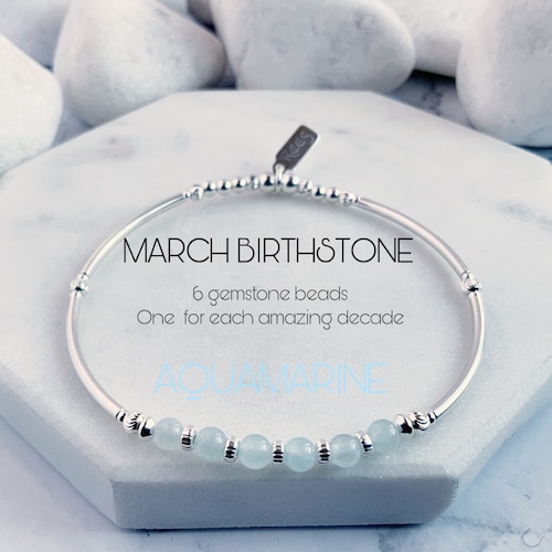 Cadeau 60e anniversaire pour femme, bracelet extensible aigue-marine et argent sterling, bracelet pierres de naissance mars, meilleure amie 60e anniversaire, grand-mère
