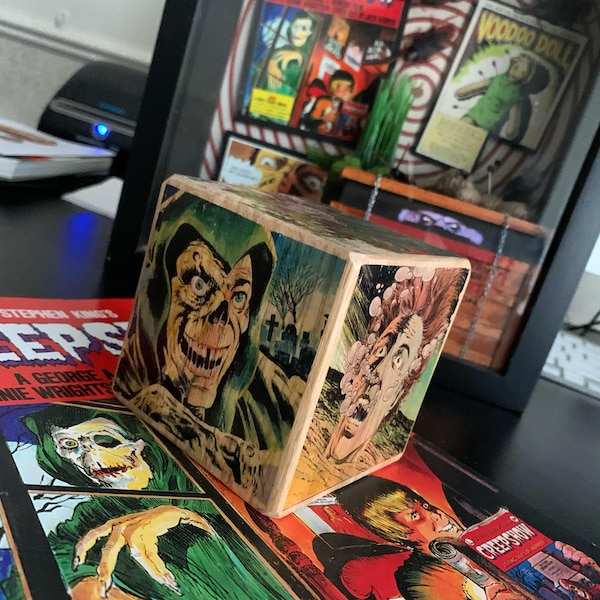 Creepshow Wood Block – 80s Horror Movie Art – Stephen King Comic Decor