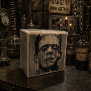 Classic Monsters Wood Block – Universal Horror Decor, Retro Art
