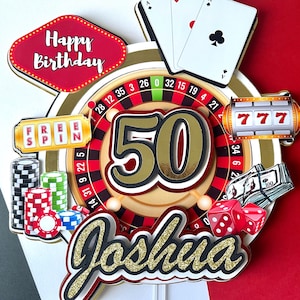 Casino cake topper, Casino party, Casino birthday theme, Vegas cake topper, slot machine, poker cake topper
