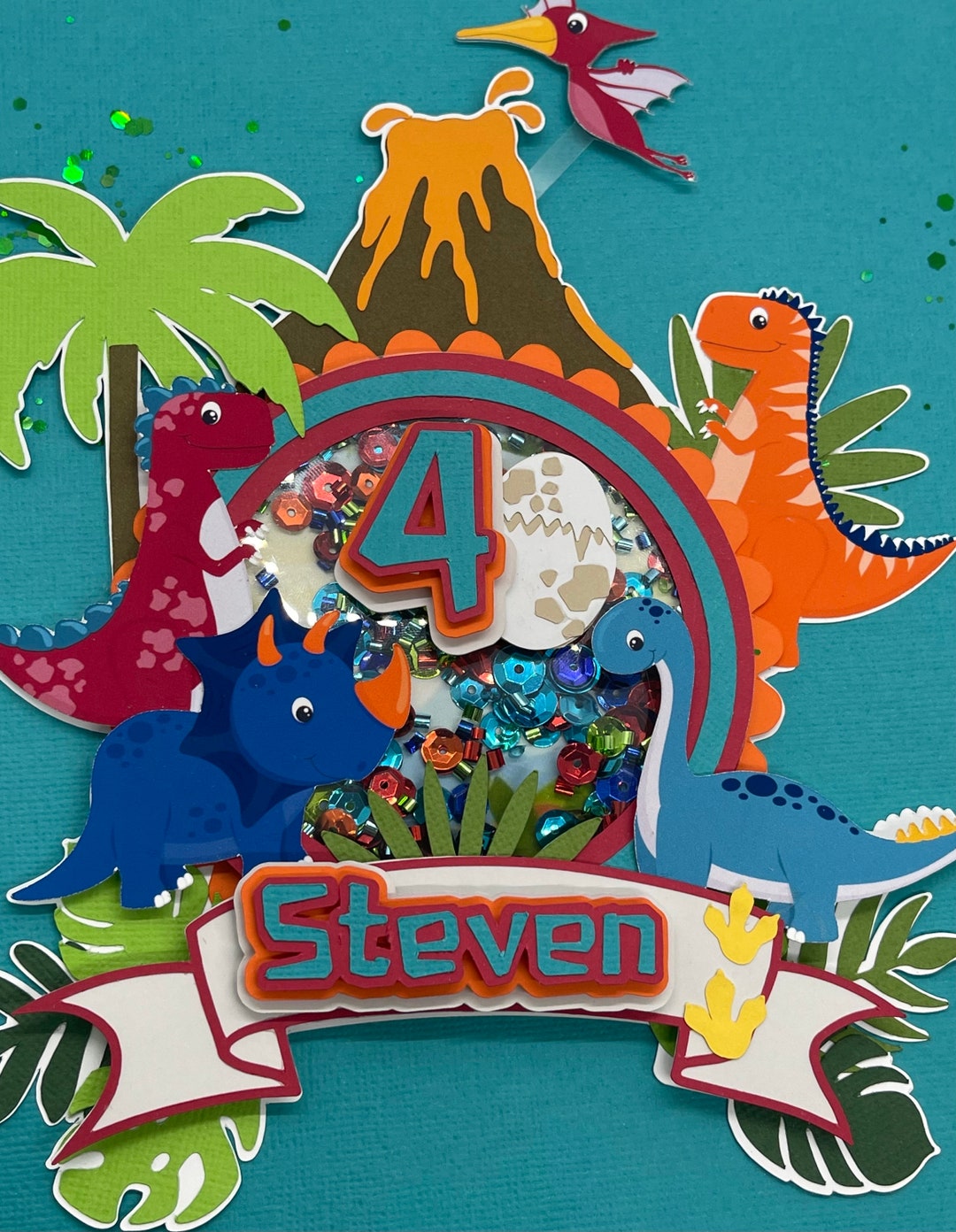 Dinosaur Shaker Theme Cake Topper/dino Shaker Theme Cake Topper