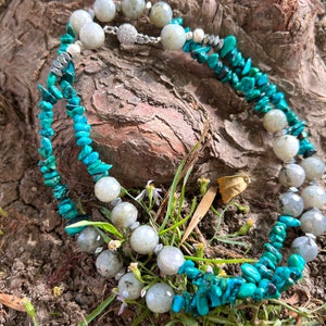 Natural Turquoise and Gray Jade Necklace with Silver Accents.