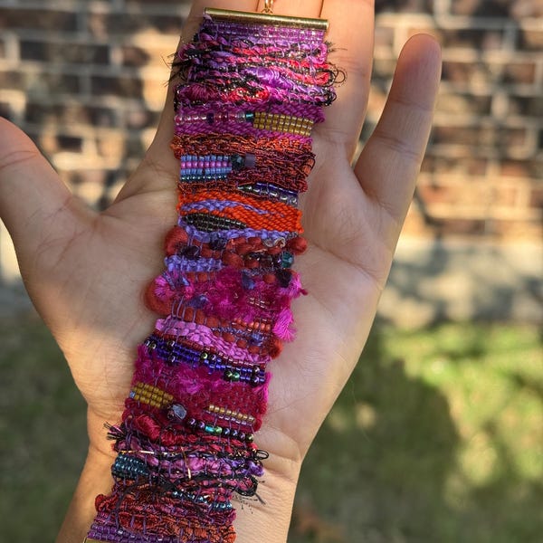 Beaded Boho Textile Bracelet & Earrings, Silk, Wool, Crystal Bracelet set.