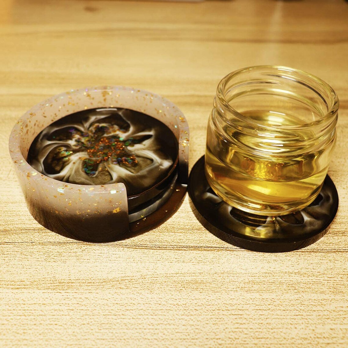 Coaster holder resin mold circle coasters molds serving Etsy