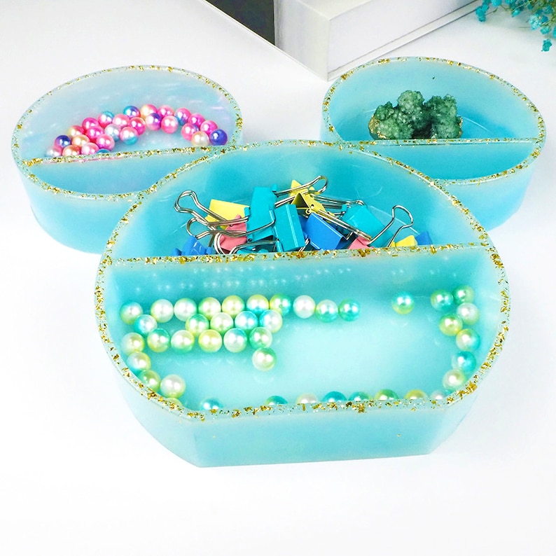 organizer casting crafts epoxy resin supplies container case silicone molds Mickey Mouse Head Jewelry Box Mold Resin jewelry display tray