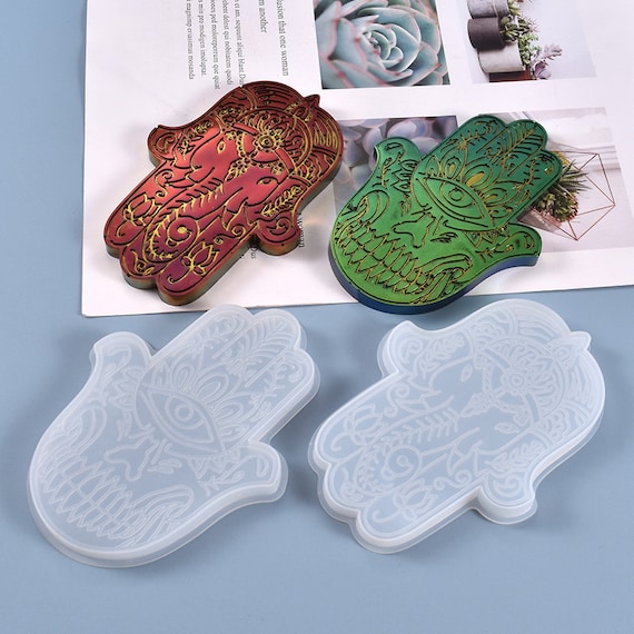 Fatima Hand Resin Mold Hamsa Hand Jewelry Tray Geode Coaster