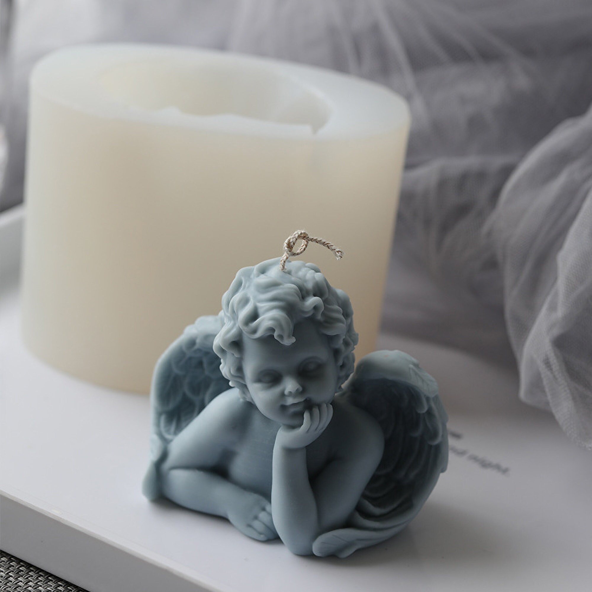 Buy 3D Angel Candle Mold Resin Portrait Silicone Molds Handmade