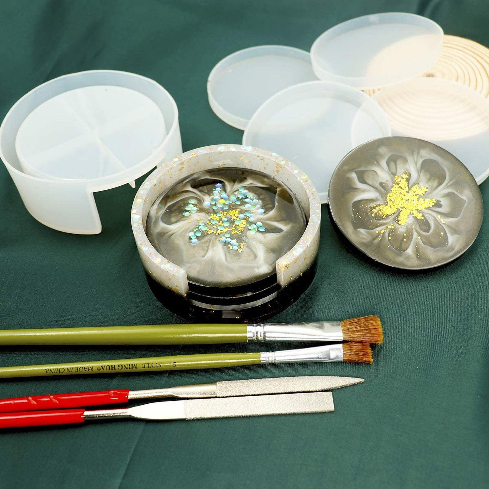 Coaster holder resin mold circle coasters molds serving Etsy