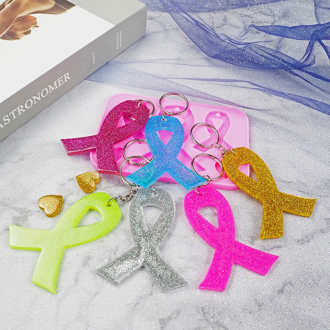Ribbon Silicone Mold, Handmade Cancer Awareness Ribbon Keychain Resin