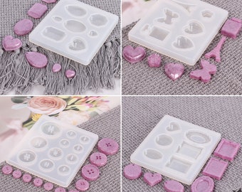 Button Resin Mold Heart Iron Tower Silicone Mold Diamond Number Epoxy Resin Alphabet Twist Mold DIY Jewelry Pendant Button Necklace Mold