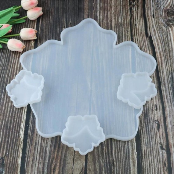 Flower Coaster Resin Molds, 1 Pcs Large Silicone Petals Tray Mold & 4 Pcs  Small Flower Shape Coaster Molds for Resin Casting DIY Crafts Cup Mats  Serving Plate Table Wine Tray Home