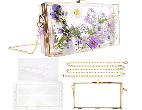 Acrylic Chain Transparent Square Box Flowers Box Clutch Clear Handbags