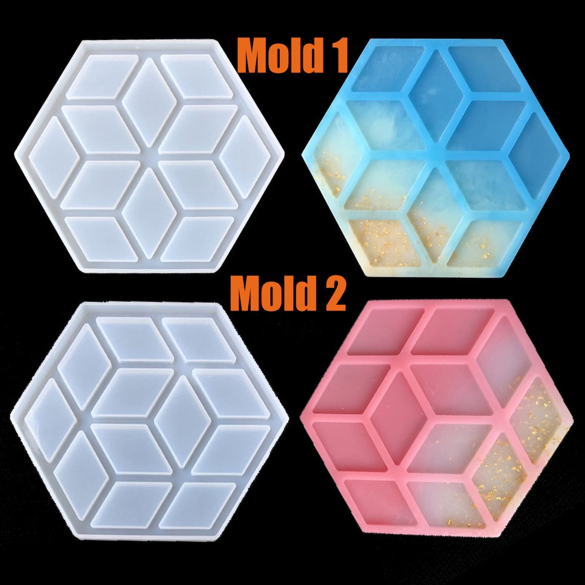 Hexagon Coasters Resin Mold Geometric Coaster Set Silicone Etsy