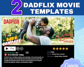2 Dadflix Movie Design Template |Movie Photo Frame| Drag and Drop Template|Photo Collage| Gift for Dad|Editable Canva Template |Movie Poster