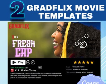2 Gradflix Movie Design Template |Movie Photo Frame| Drag and Drop Template| Photo Collage| Grad Gift |Editable Canva Template |Movie Poster