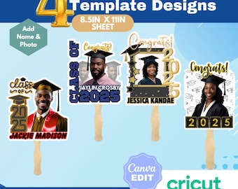 4 Grad Fan 2025 Template Design| Custom Grad Fan| Graduation Fan Template| Graduation Fan| Grad 2025| Graduation Topper Template |Canva Edit
