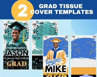2 Tissue Cover Templates |Grad templates| Drag and Drop Template| Graduation Templates| Gift for Grad| Editable Canva Template | Grad Party