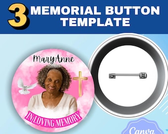 3 Memorial Button Design Template | Editable Canva Template | Memorial Template |DIY Craft | Custom acrylic button | Rest in Peace Button