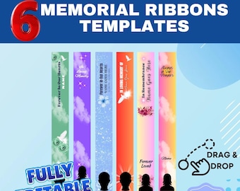 6 Memorial Ribbon Designs | Canva Edit | Memorial Ribbon template | Funeral memorial Template | RIP Memorial Ribbon | Memorial Design|