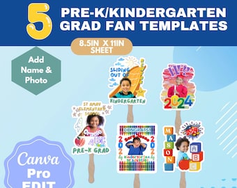 5 Pre-K Fan Template Design| Kindergarten Grad Fan Template Custom Grad Fan| Graduation Fan Template| Graduation Fan| Grad 2024 |Canva Edit