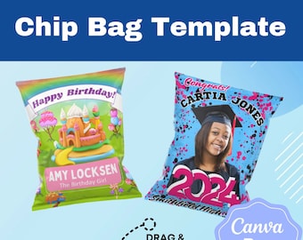Chip Bag Template | Party Supplies | Template | Grad Chip Bag Template | Canva Edit | Drag and Drop Files | Birthday Party Theme Chip Bag