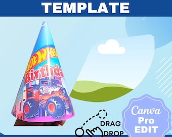 Party Hat Cone Template |Editable Canva Template|Hat Template |DIY Craft |Hat Topper |Canva Template | Party Favors | Party decor | Cone Hat