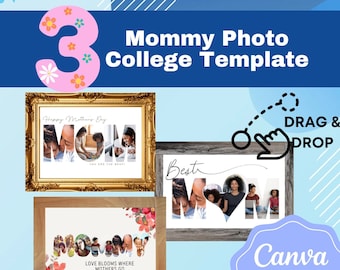 3 Bundle Mother's Day Picture Frame Template |Mom Photo Frame| Drag and Drop Template |Photo Collage| Gift for Mom| Editable Canva Template