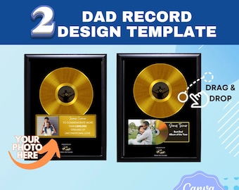 2 Dad Music Record Design Template |Vinyl Record Plaque Frame| Drag and Drop Template|Gift for Dad|Editable Canva Template |Music Plaque