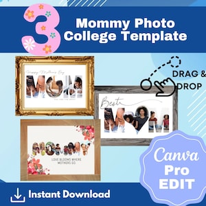 3 Bundle Mother&#39;s Day Picture Frame Template |Mom Photo Frame| Drag and Drop Template |Photo Collage| Gift for Mom| Editable Canva Template