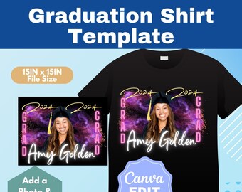Plantilla de camisa de graduación/ Fan de graduación personalizado/ Plantilla de fan de graduación/ Fan de graduación/ Grad 2024/ Plantilla GraduateTee /Canva Edit/ Diseño de camisa