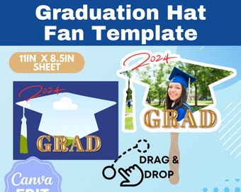 Grad Fan Template| Custom Grad Fan| Graduation Fan Template| Graduation Fan| Grad 2024| Graduation Cake Topper Template |Canva Edit| Paddle