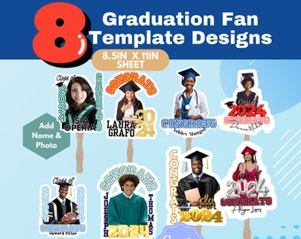 8 Grad Fan Template Design| Custom Grad Fan| Graduation Fan Template| Graduation Fan| Grad 2024| Graduation Cake Topper Template |Canva Edit